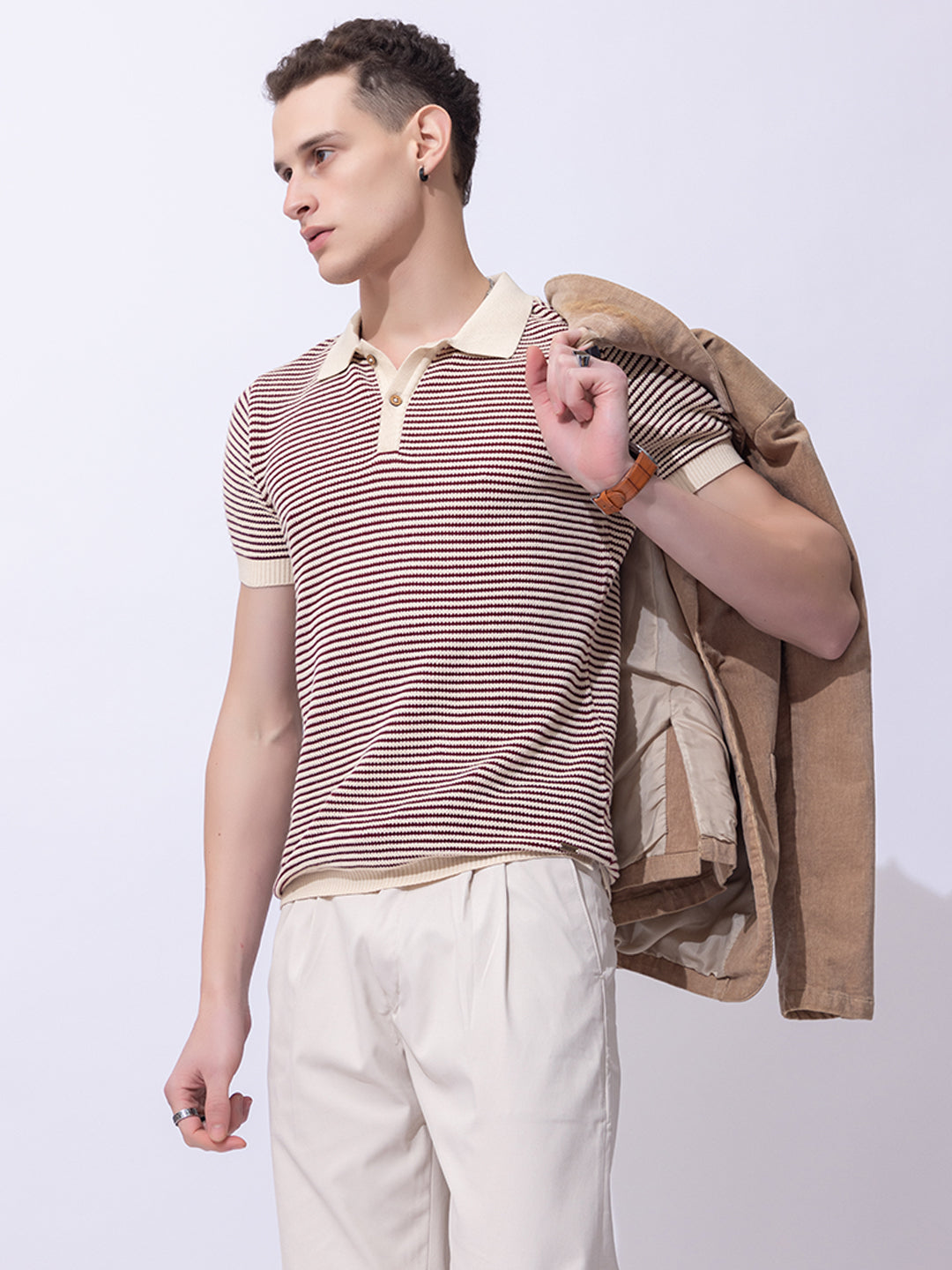 618 Textured Two-Tone Knit Polo I Wine