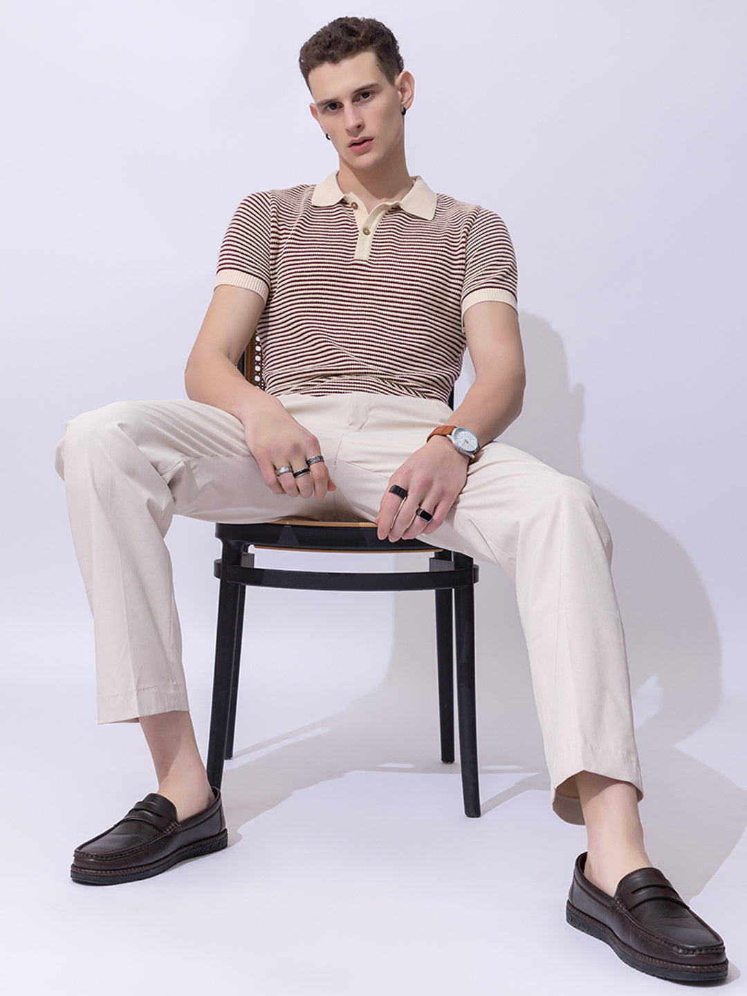 618 Textured Two-Tone Knit Polo I Wine
