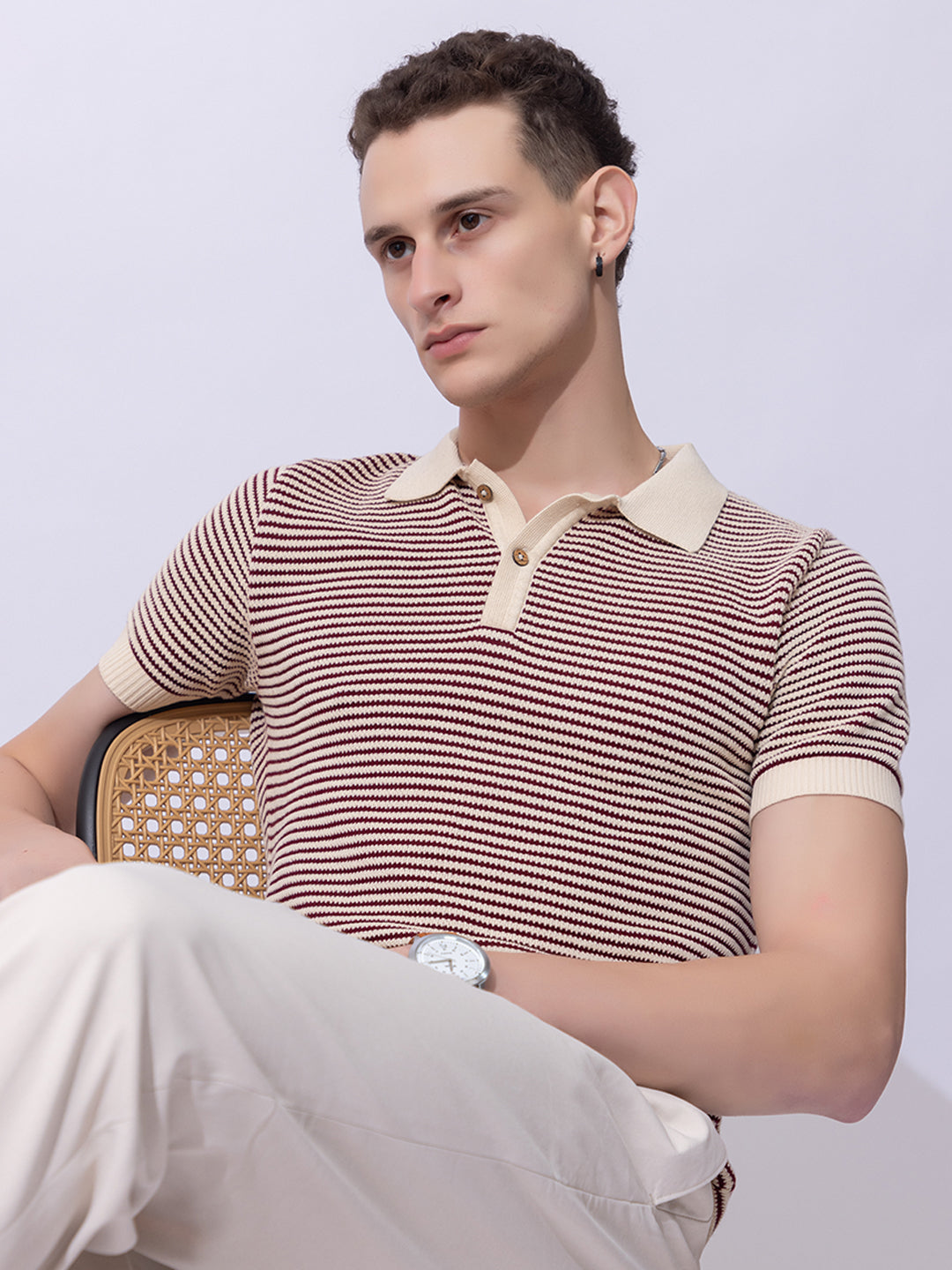 618 Textured Two-Tone Knit Polo I Wine