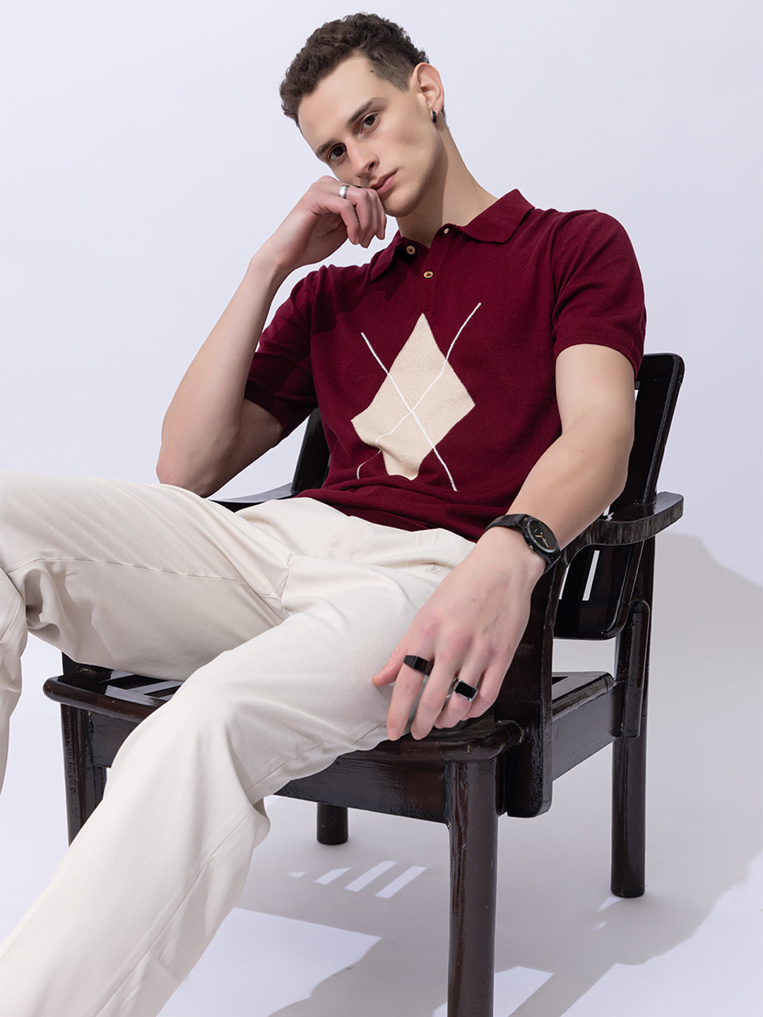603 Argyle Knit Polo I Wine