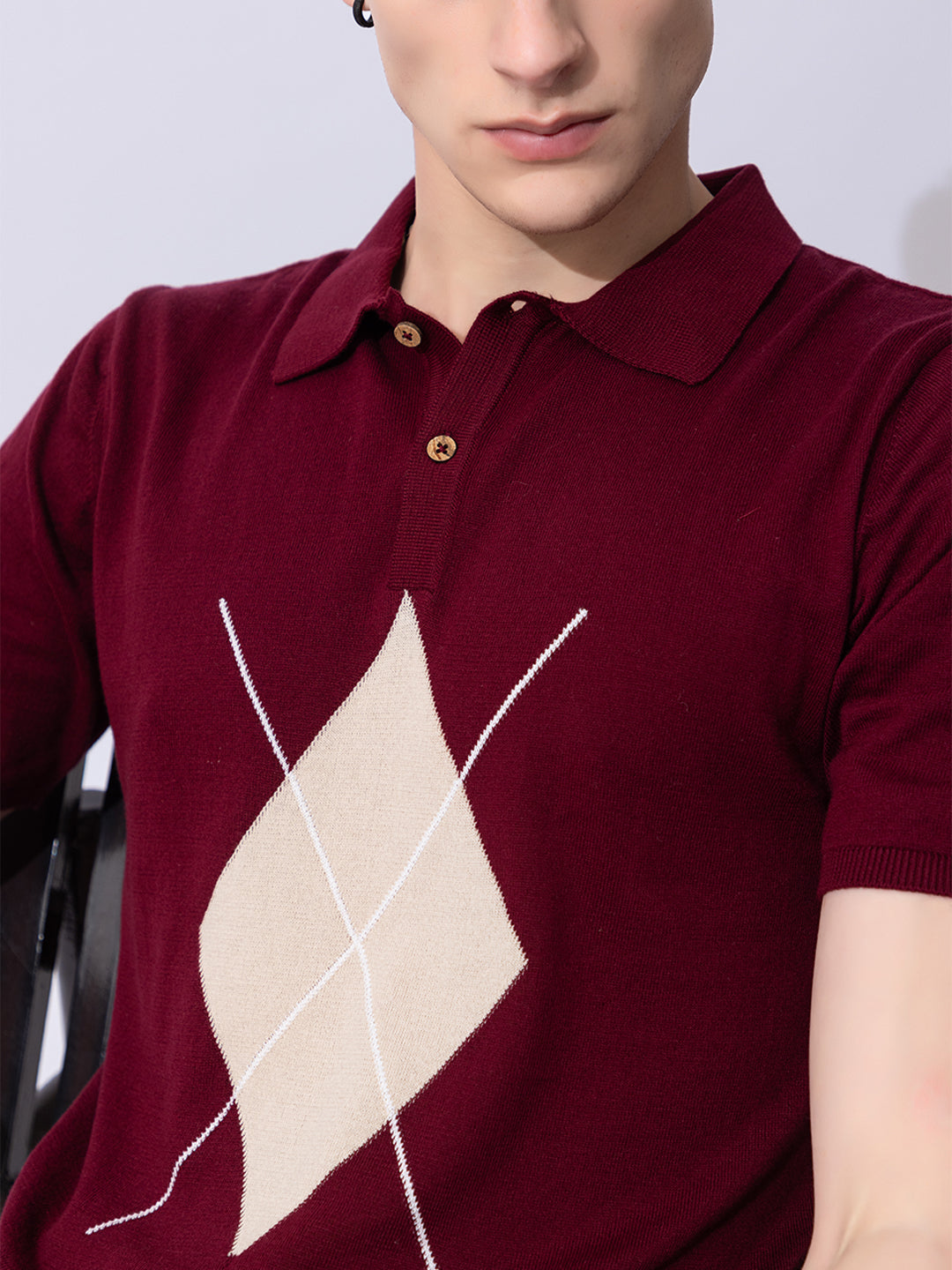 603 Argyle Knit Polo I Wine