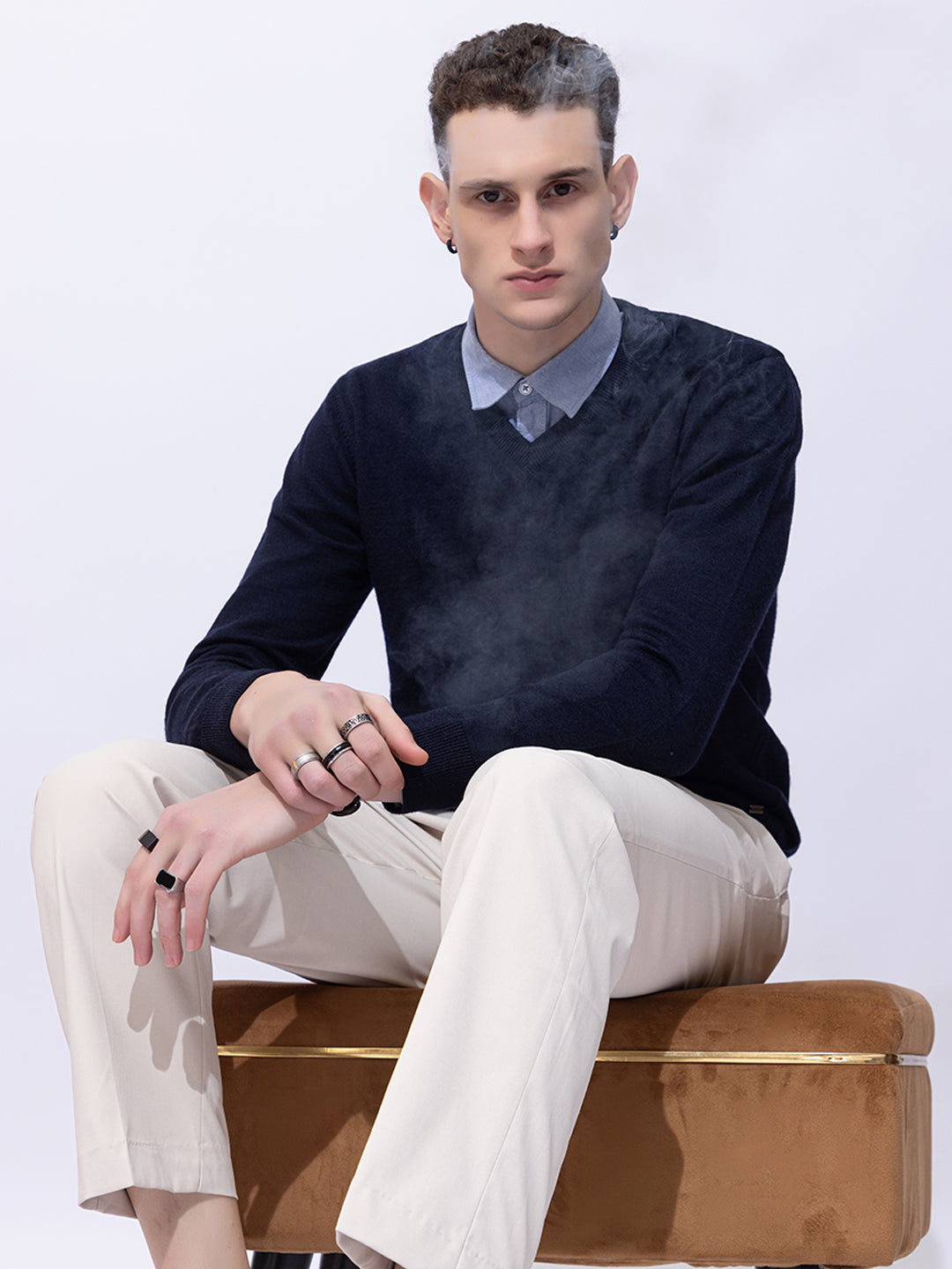 215 Solid Pullover I Wool I Woolmark Certified I Navy