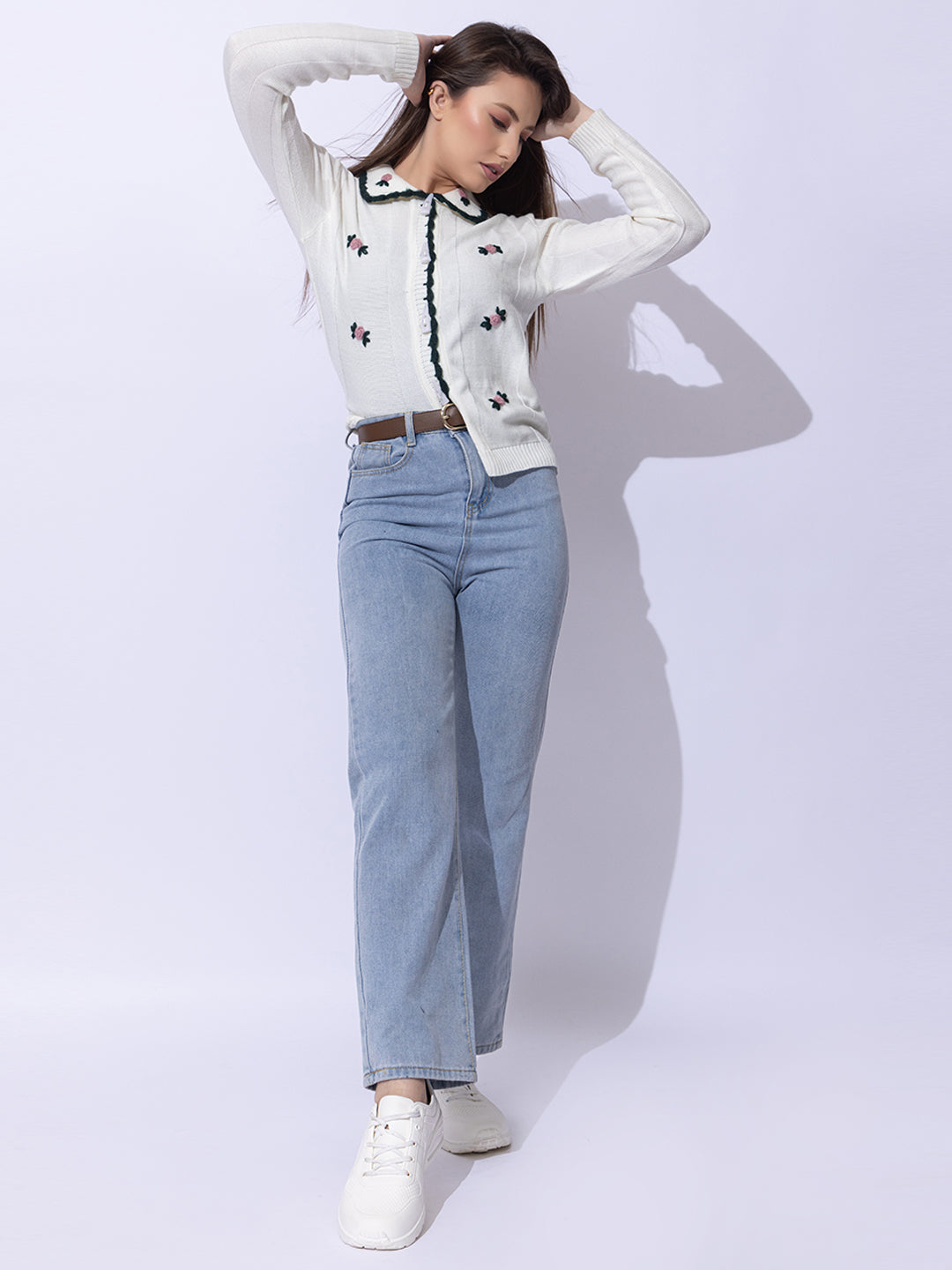 336 Crochet Hand Embroidered Cardigan I White