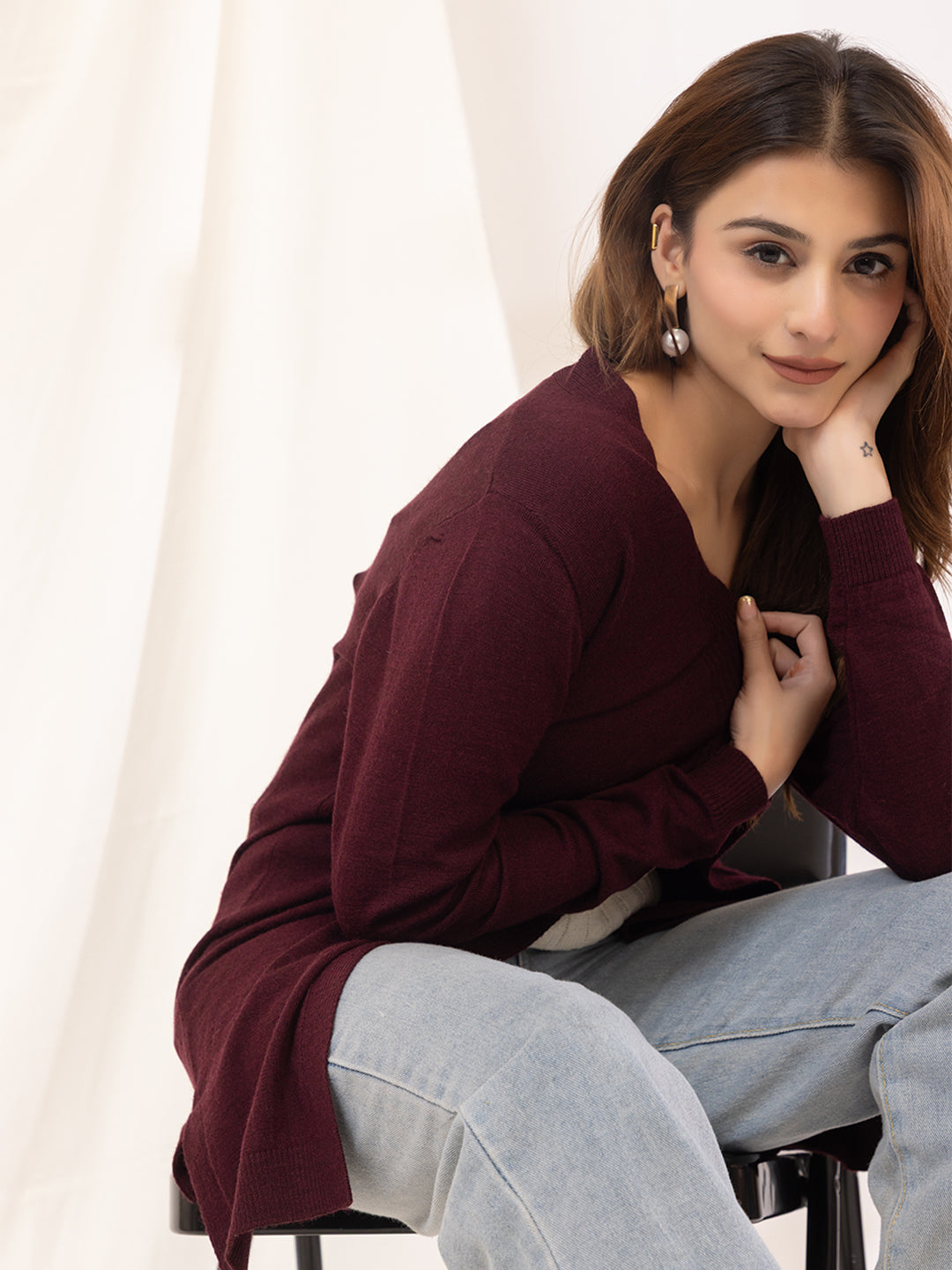 017 Woollen Shrug I Burgundy Wine