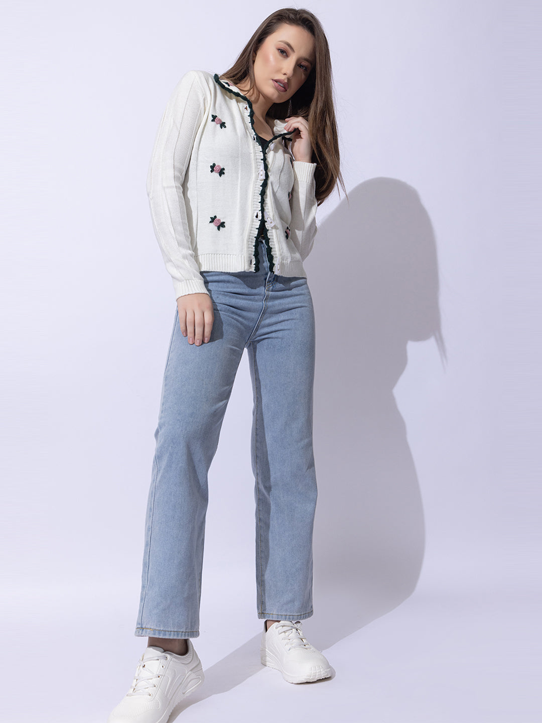 336 Crochet Hand Embroidered Cardigan I White