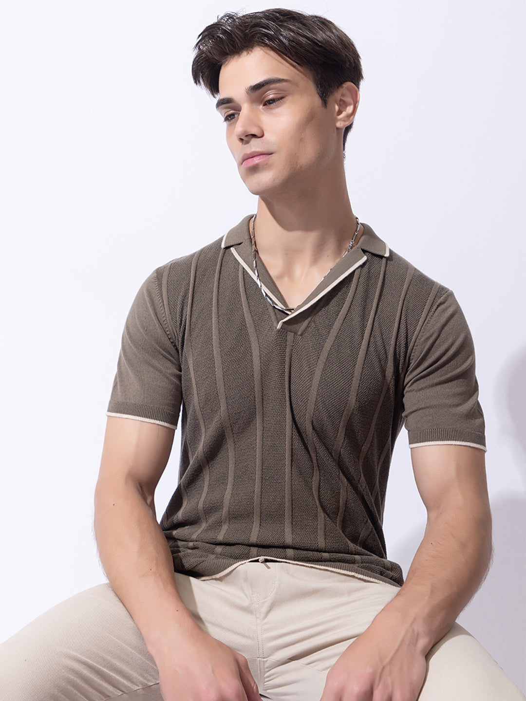 613 Textured Knit Cuban Polo I Basil Olive
