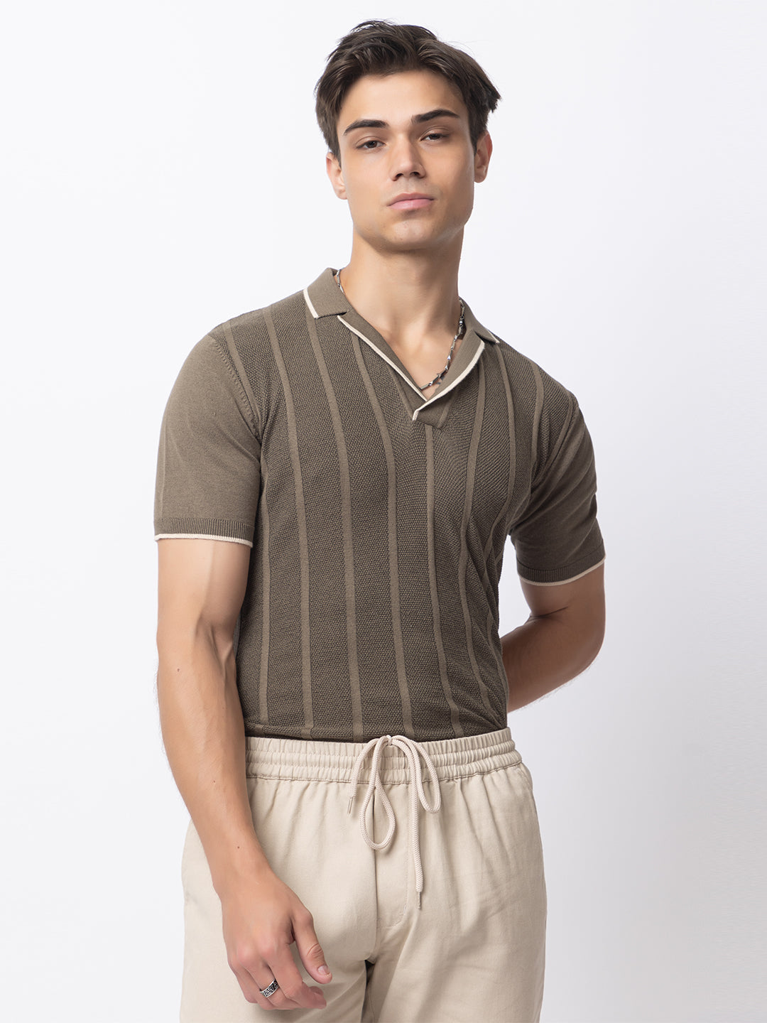 613 Textured Knit Cuban Polo I Basil Olive