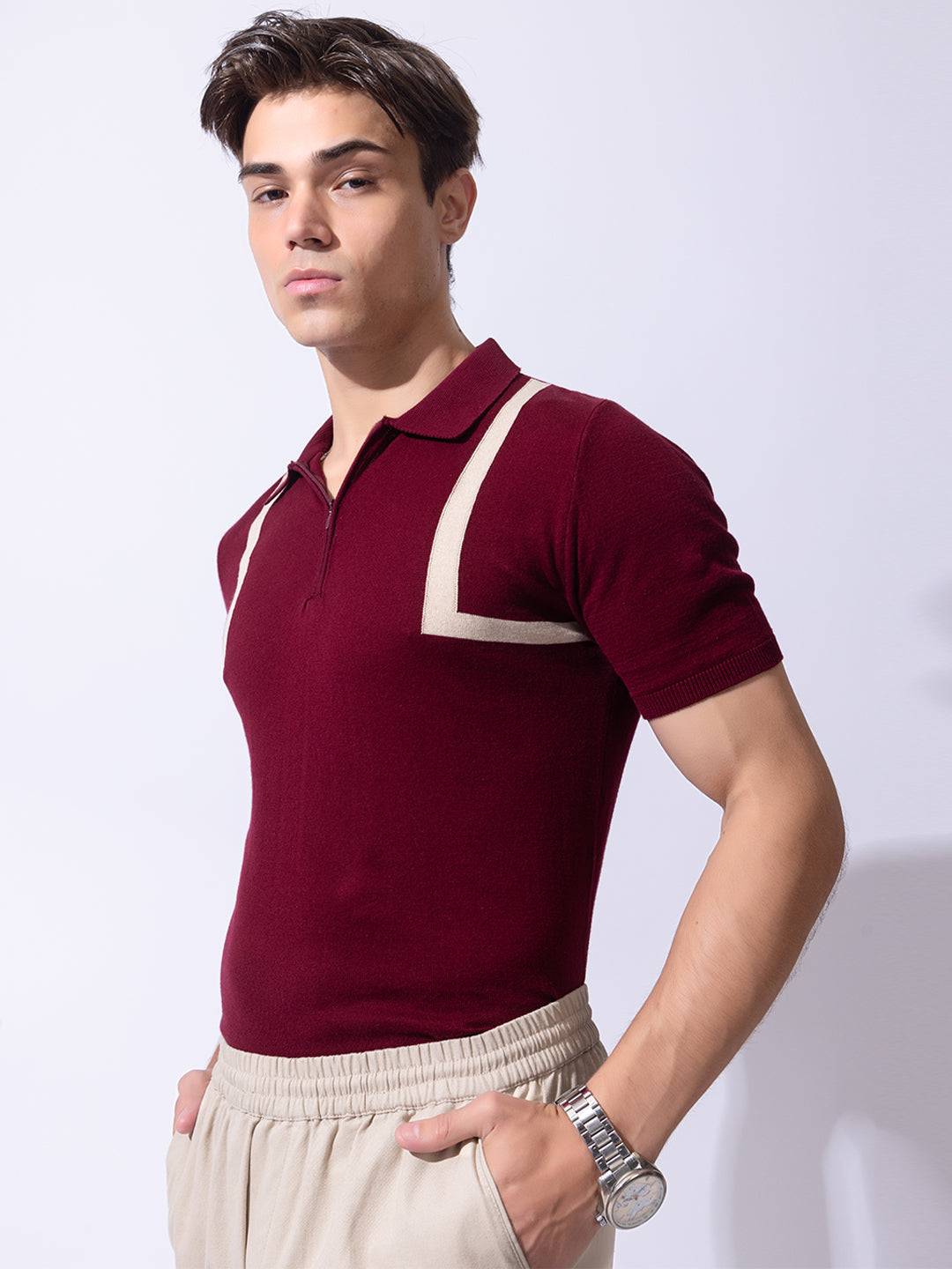 614 Half Zip Knit Polo I Wine