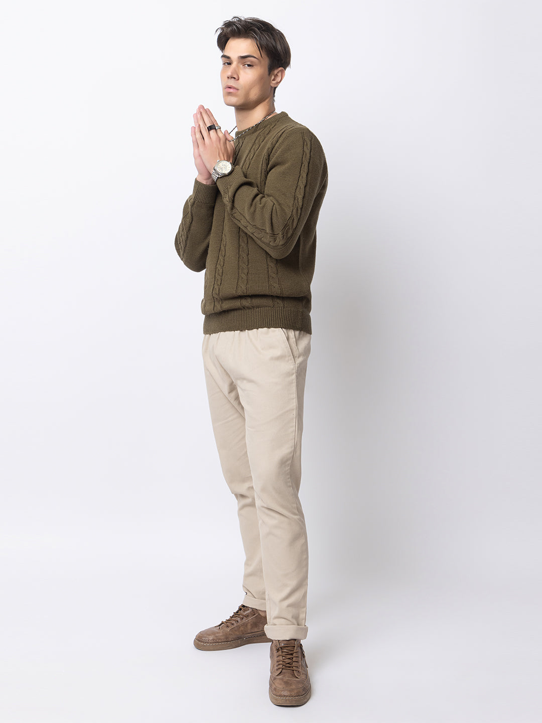 241 Chunky Cable Pullover I Wool I Woolmark Certified I Olive