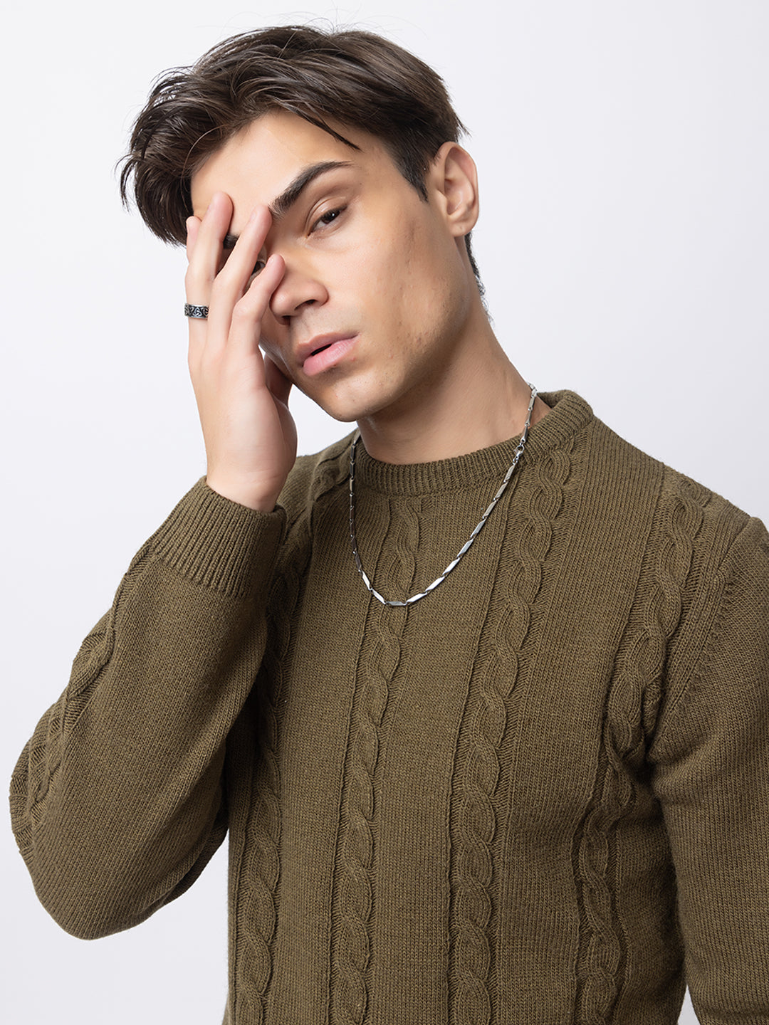 241 Chunky Cable Pullover I Wool I Woolmark Certified I Olive