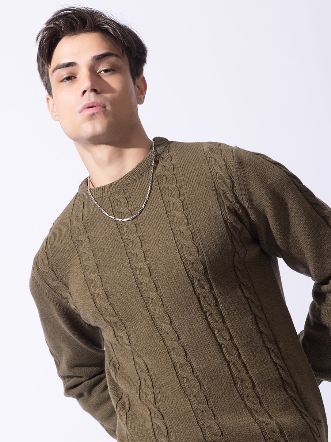 241 Chunky Cable Pullover I Wool I Woolmark Certified I Olive