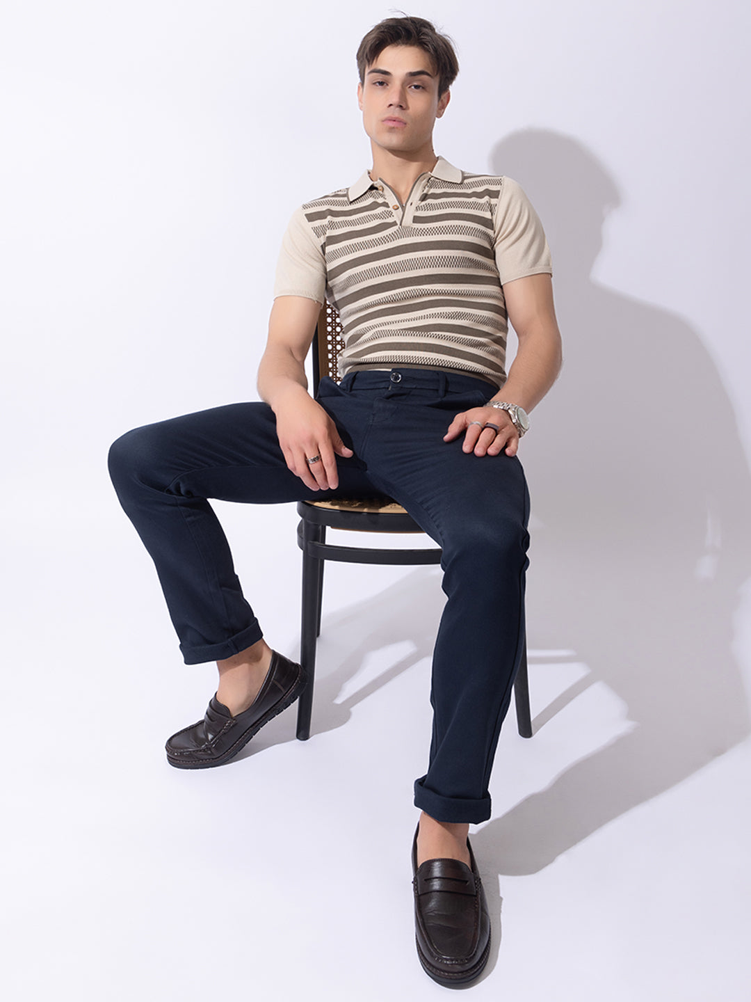 615 Striped Knit Polo I Olive Oat