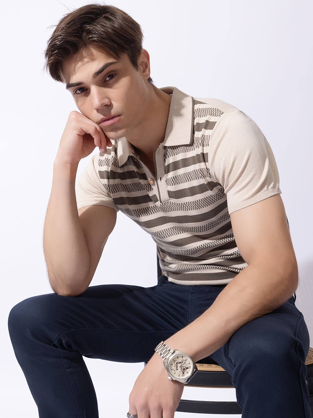 615 Striped Knit Polo I Olive Oat