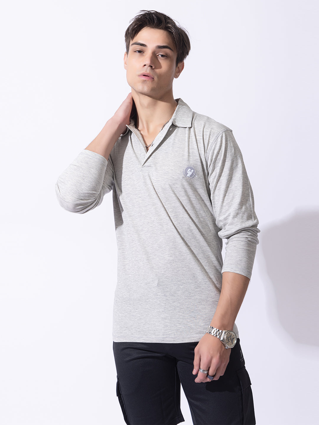 127 Polo Dri-Fit Sports T-shirt I Grey I Long Sleeves Pure Cotton
