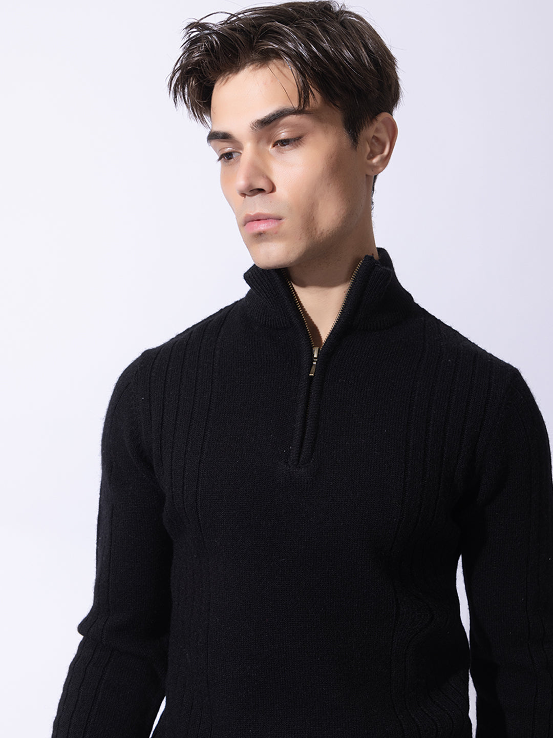 242 Chunky Cable Half Zip Pullover I Wool I Woolmark Certified I Black