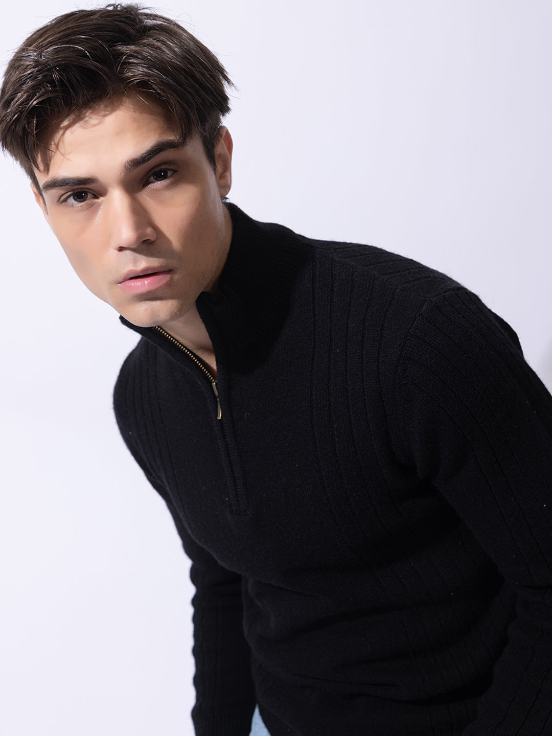 242 Chunky Cable Half Zip Pullover I Wool I Woolmark Certified I Black