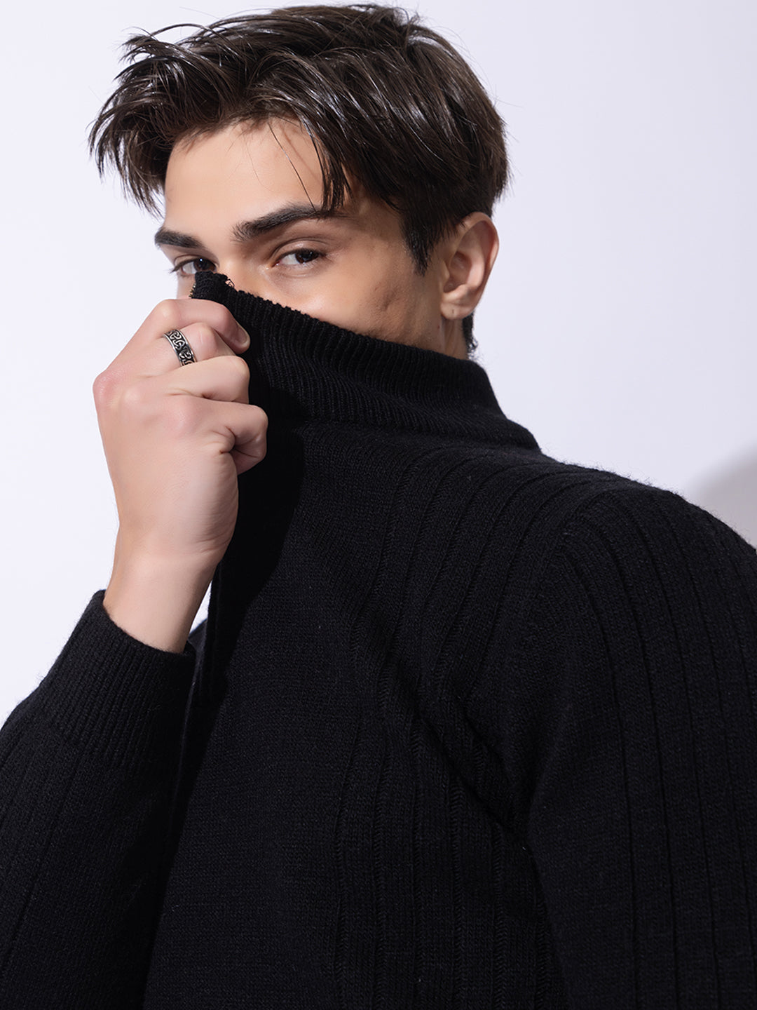 242 Chunky Cable Half Zip Pullover I Wool I Woolmark Certified I Black