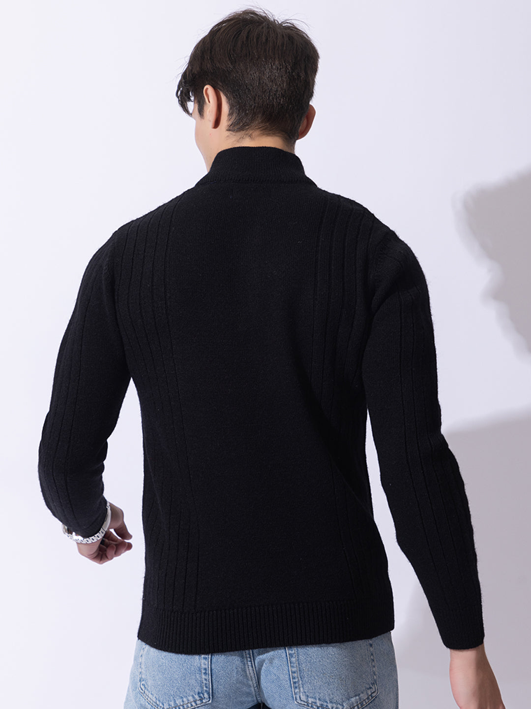 242 Chunky Cable Half Zip Pullover I Wool I Woolmark Certified I Black