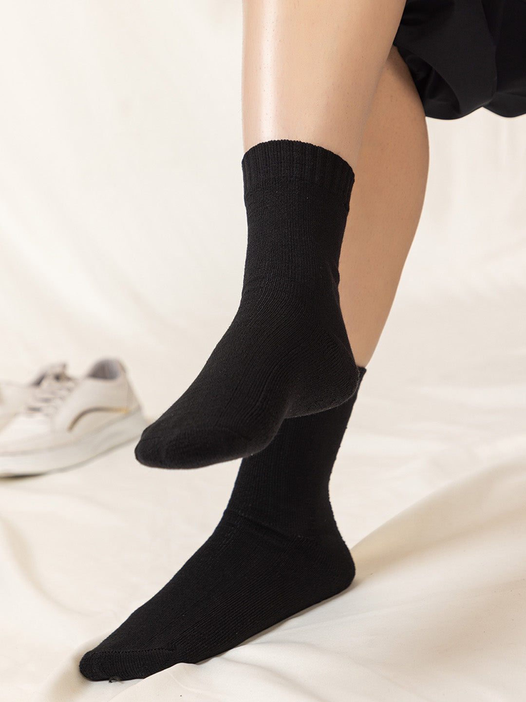 008 Womens Terry Cotton Socks I Black