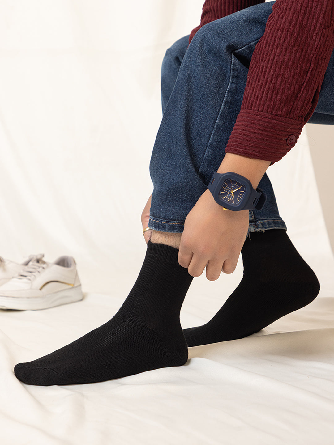 008 Mens Terry Cotton Socks I Black