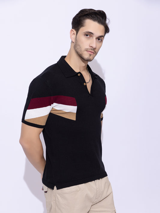 616 Intarsia Knit Polo I Black