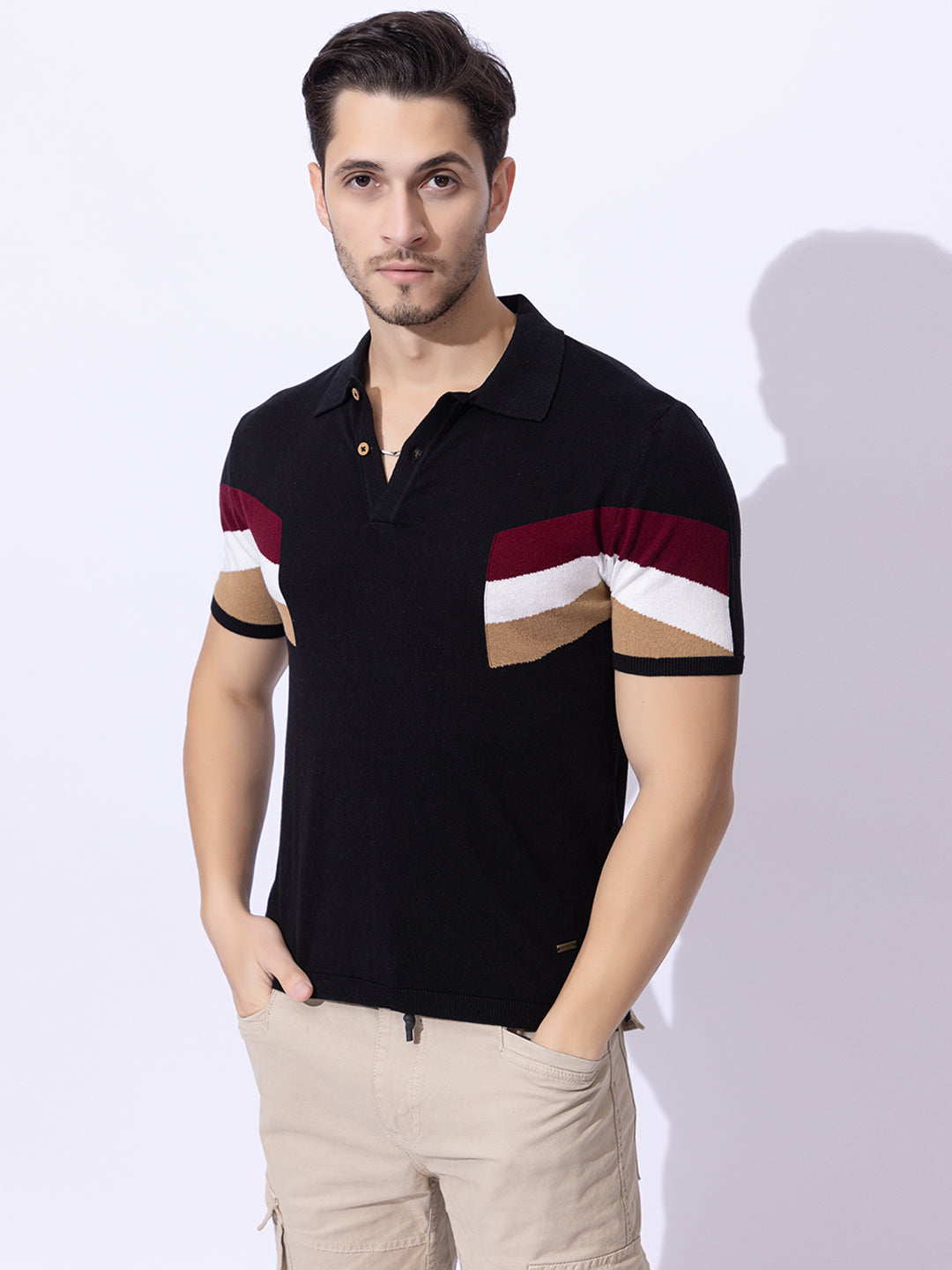 616 Intarsia Knit Polo I Black