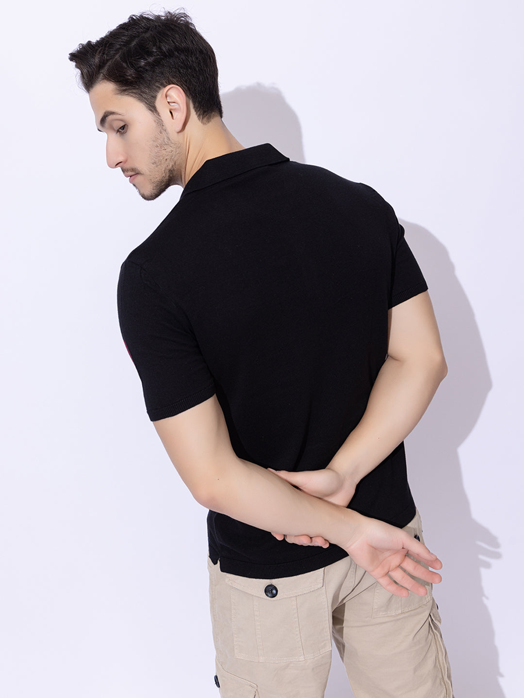 616 Intarsia Knit Polo I Black