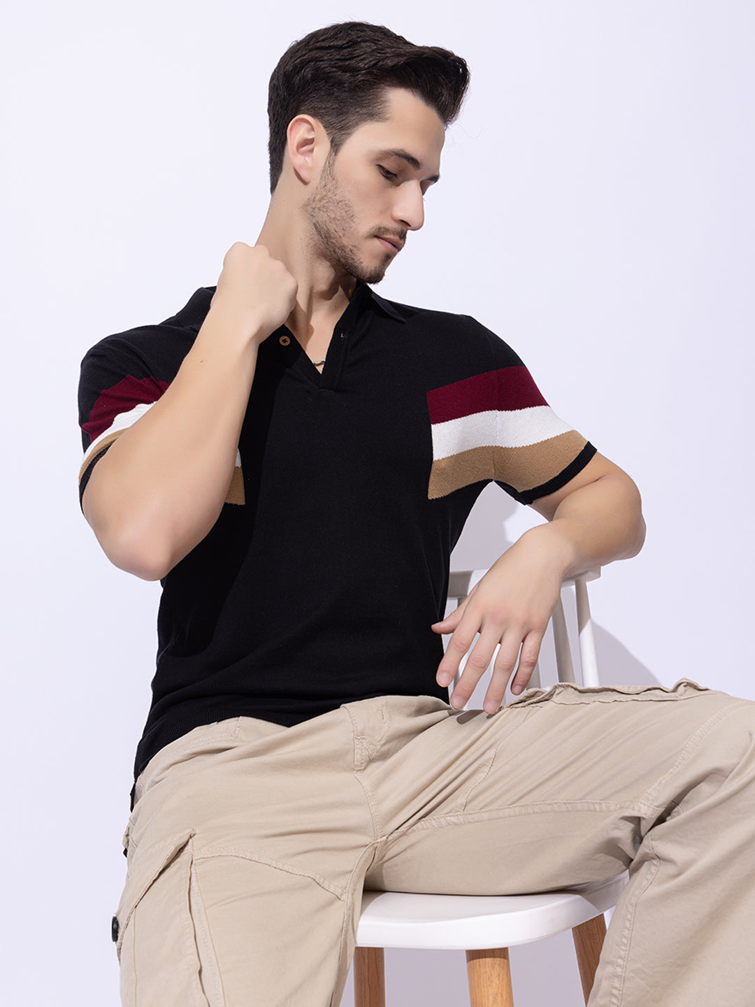 616 Intarsia Knit Polo I Black