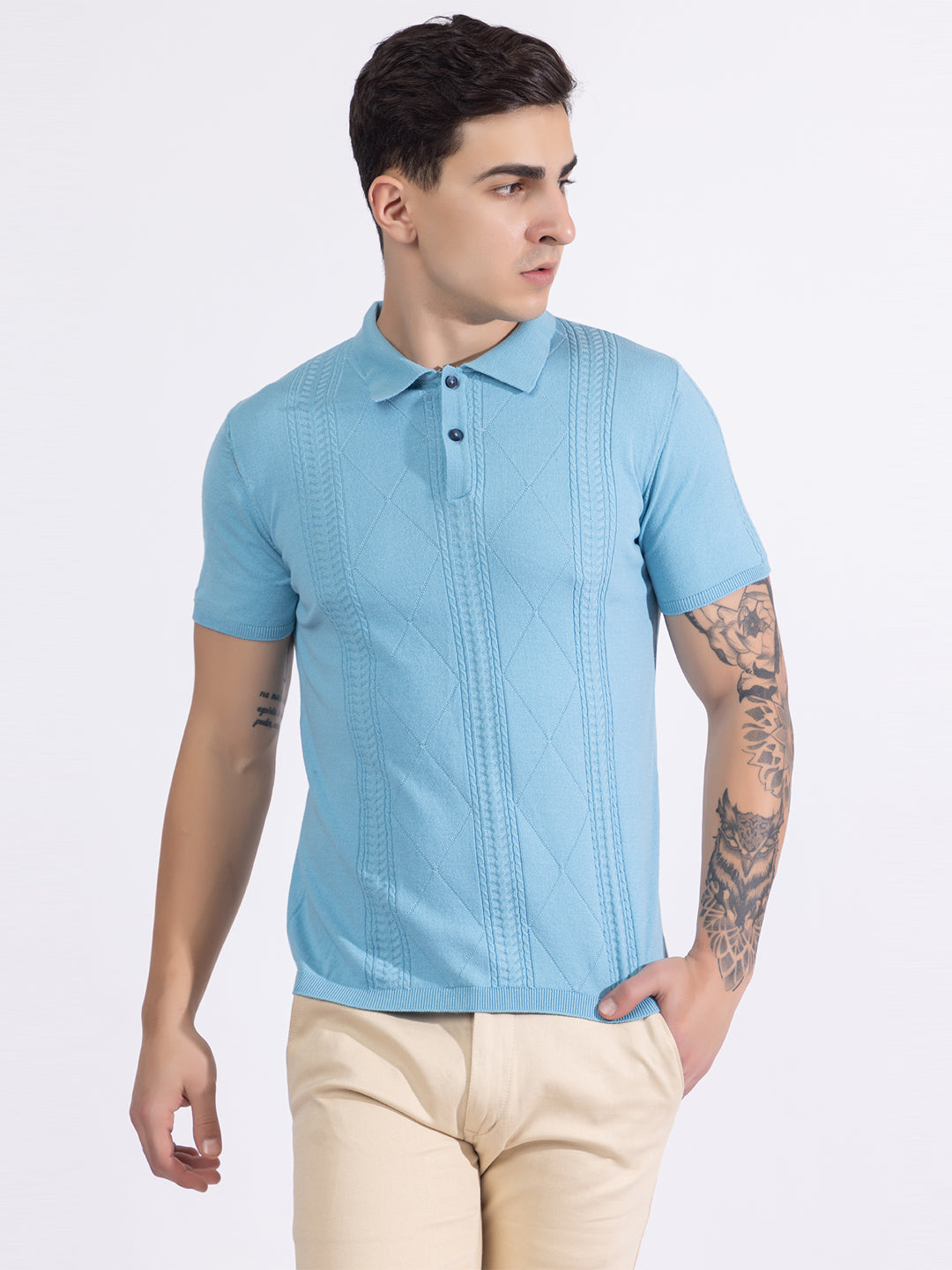 612 Textured Knit Polo I Aqua Blue