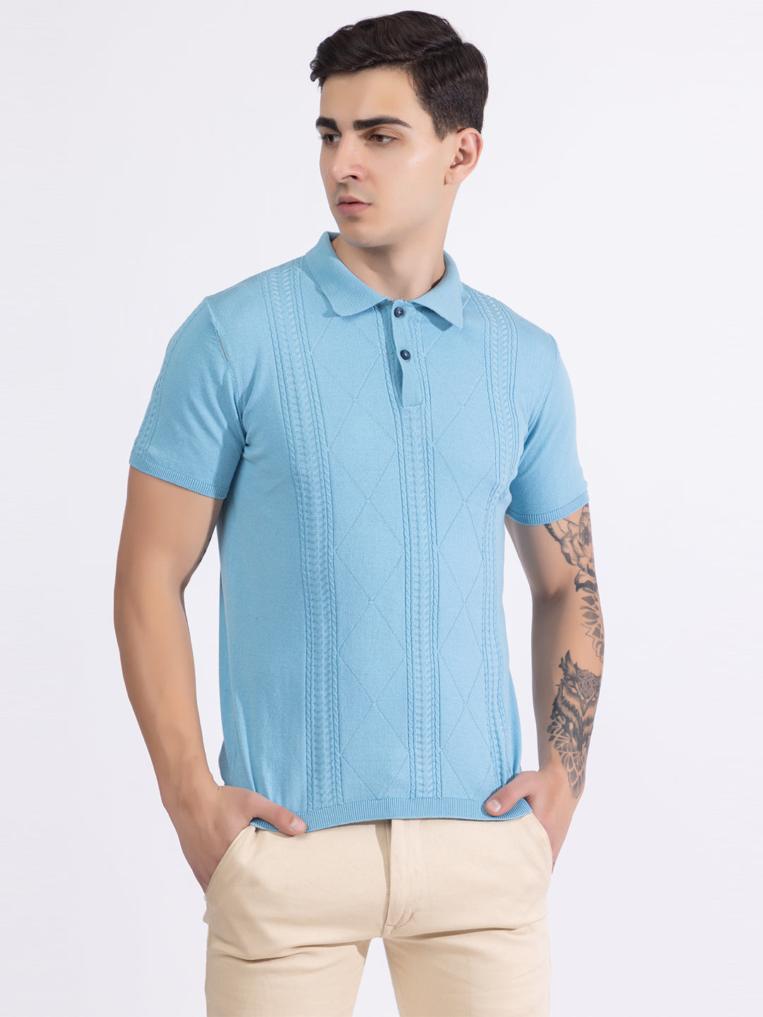 612 Textured Knit Polo I Aqua Blue