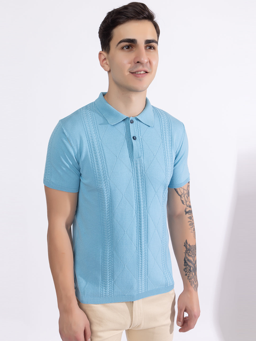 612 Textured Knit Polo I Aqua Blue