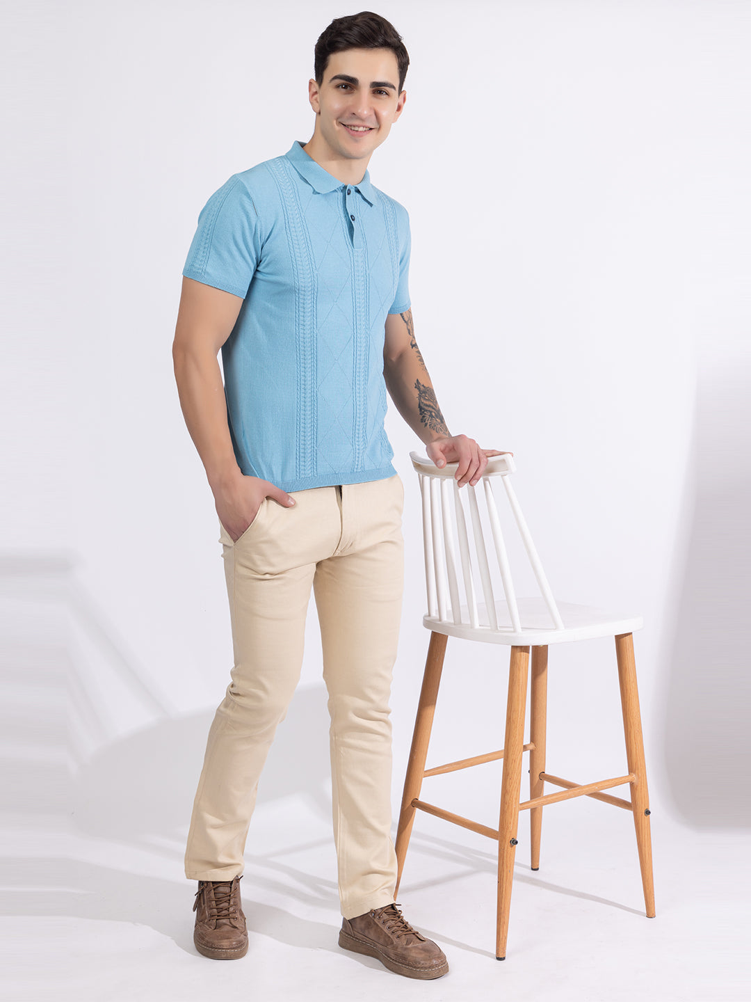612 Textured Knit Polo I Aqua Blue