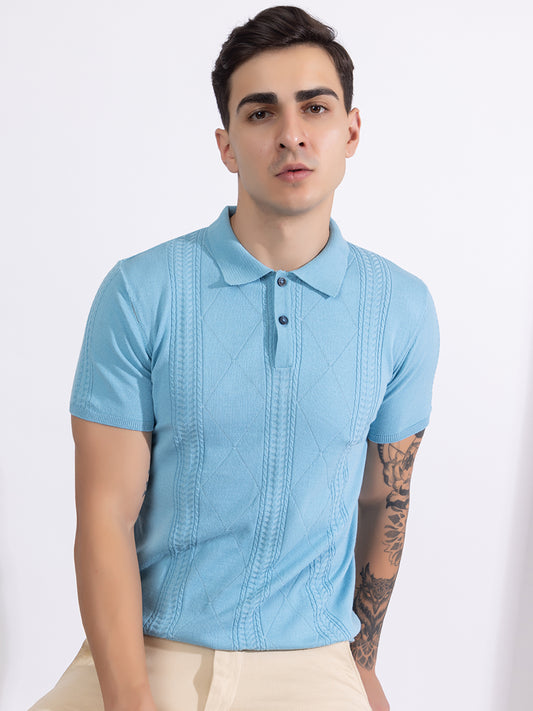 612 Textured Knit Polo I Aqua Blue