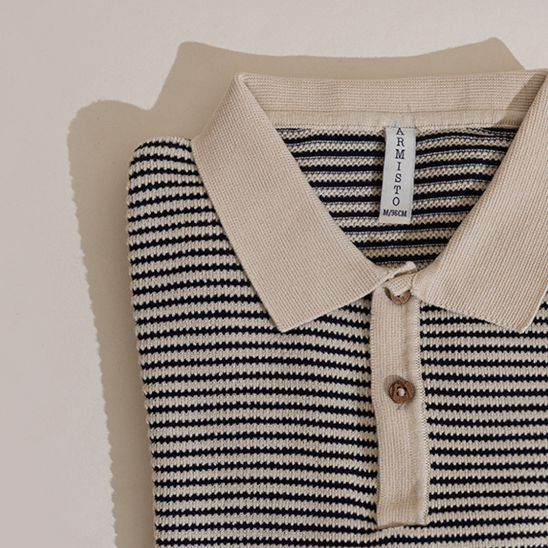 618 Textured Two-Tone Knit Polo I Navy