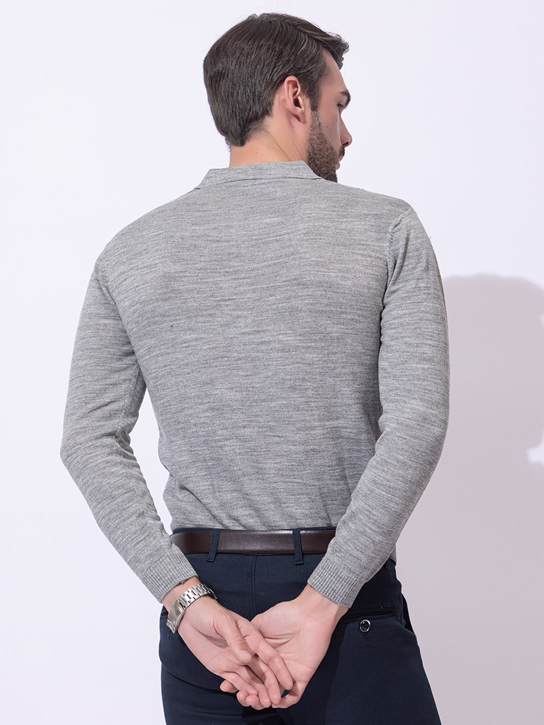 243 Cable Knit Woollen Polo I Woolmark Certified I Grey