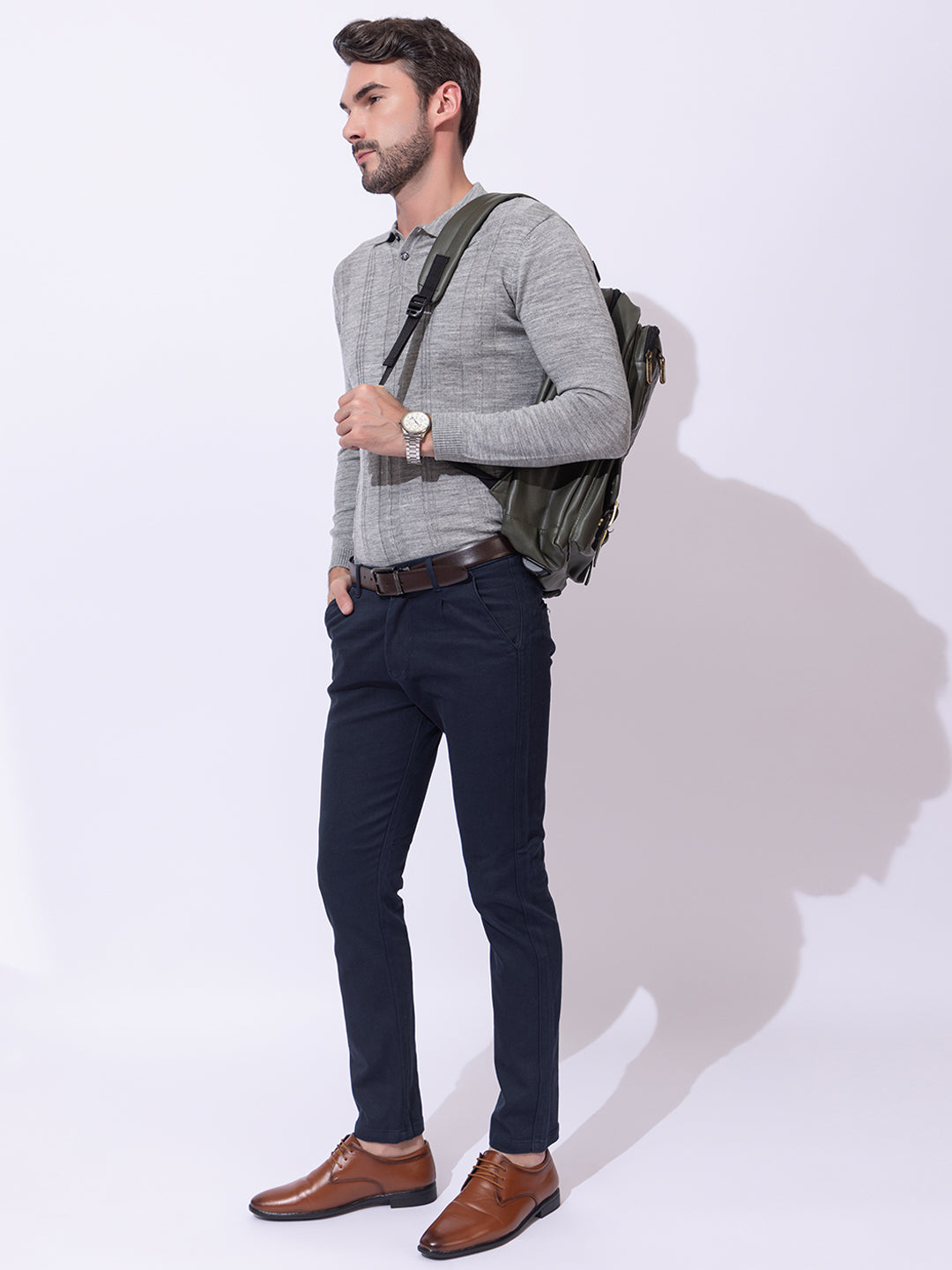 243 Cable Knit Woollen Polo I Woolmark Certified I Grey