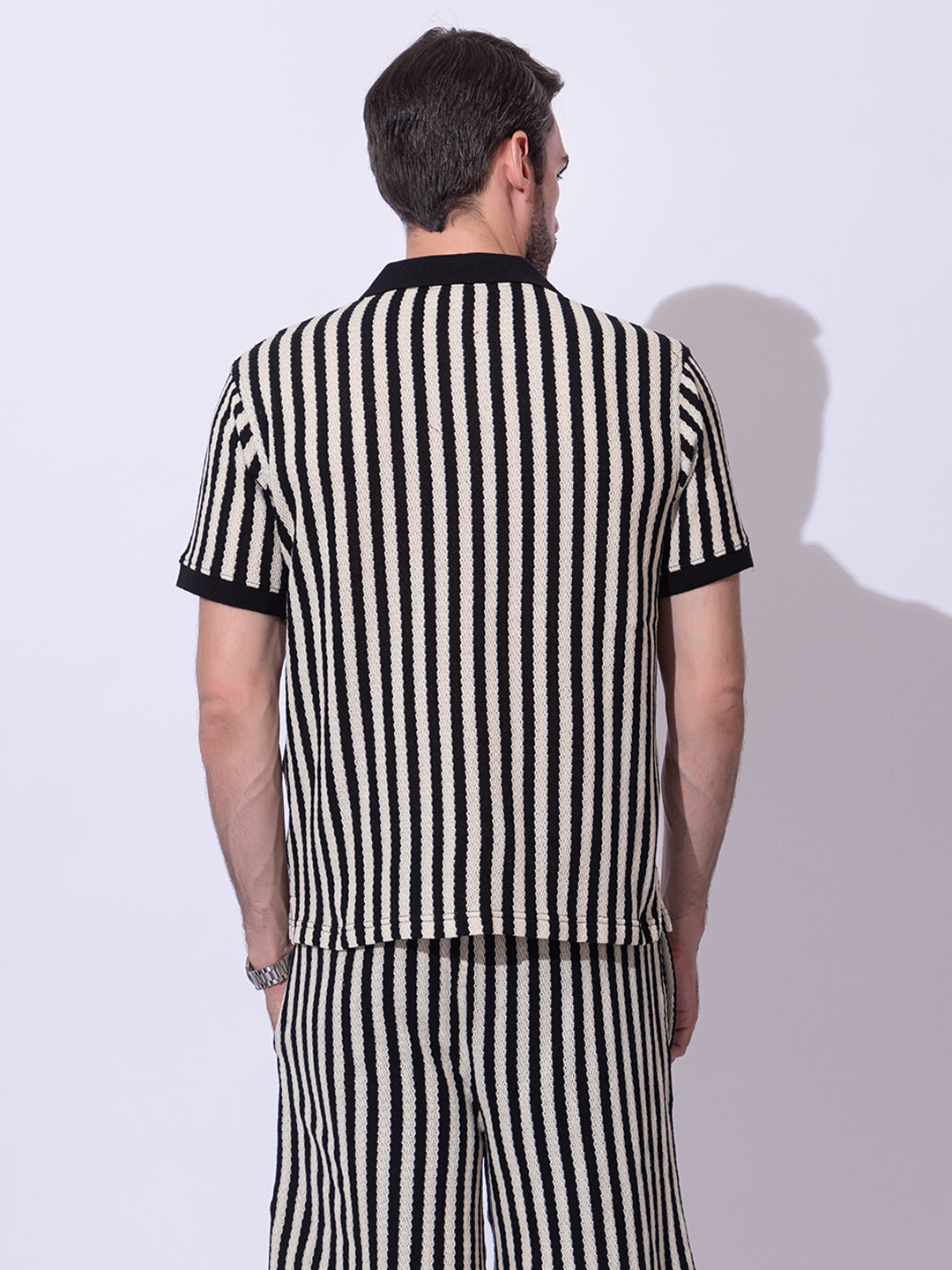 507 Striped Crochet Resort T-shirt I Black