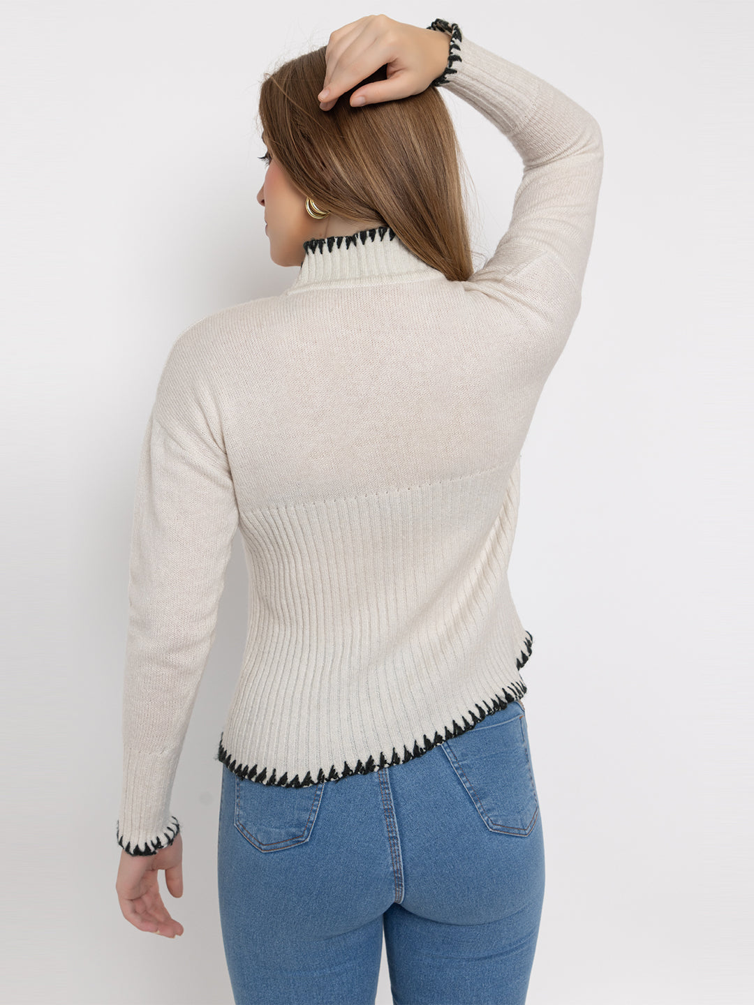328 Ribbed High Neck Pullover I White