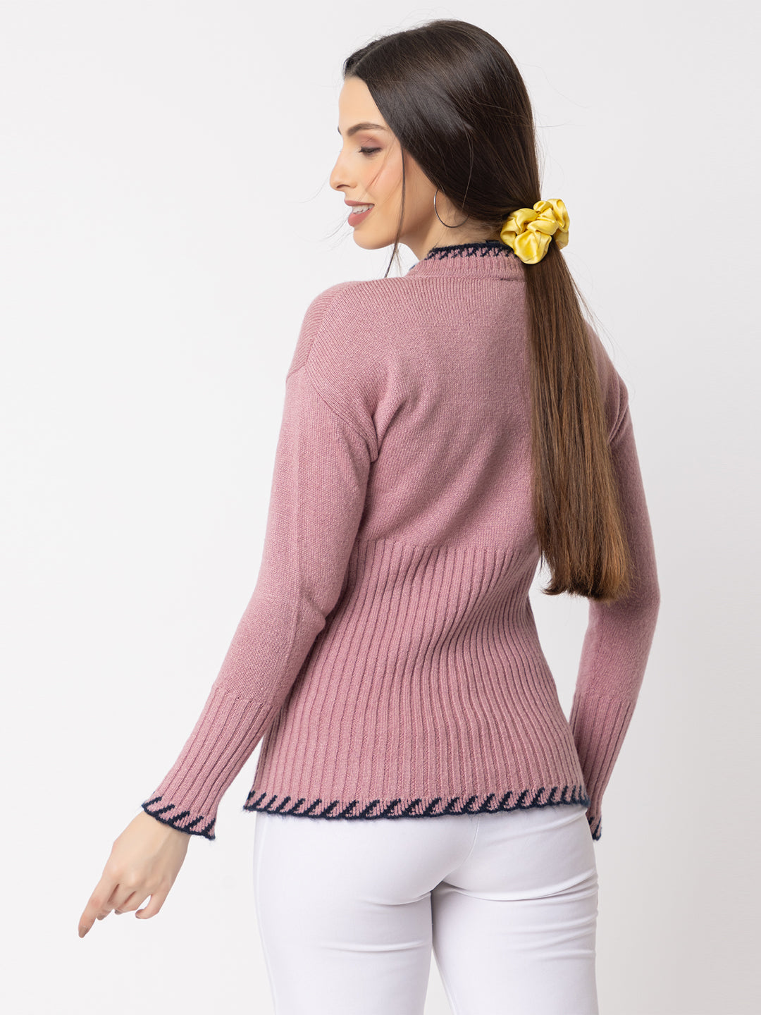 328 Ribbed High Neck Pullover I Pink