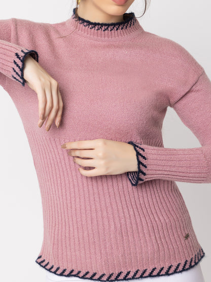 328 Ribbed High Neck Pullover I Pink