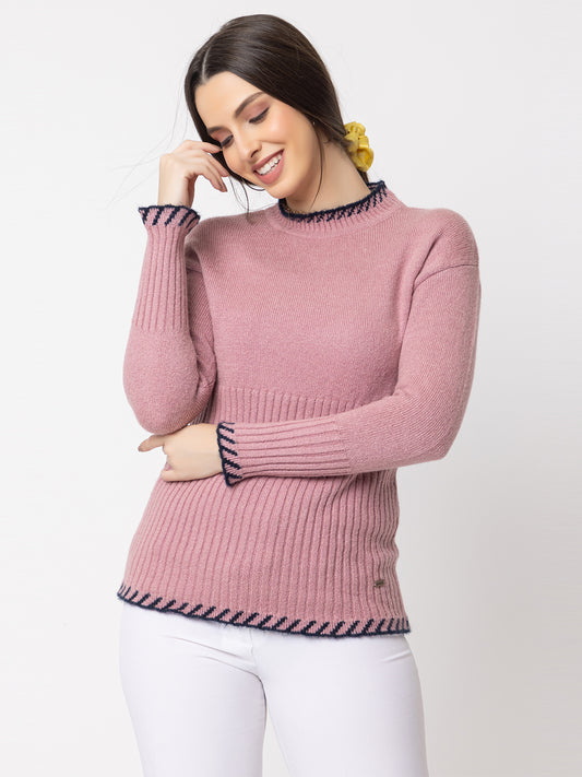 328 Ribbed High Neck Pullover I Pink