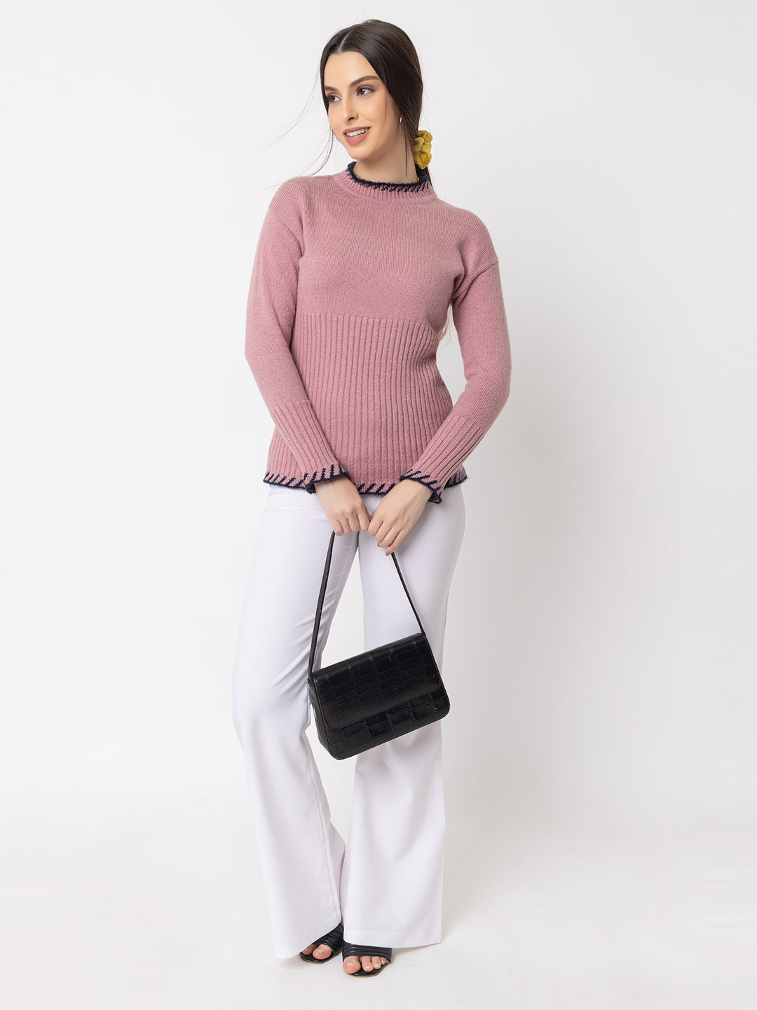 328 Ribbed High Neck Pullover I Pink