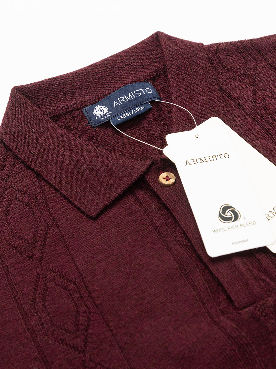 243 Cable Knit Woollen Polo I Woolmark Certified I Burgundy Wine