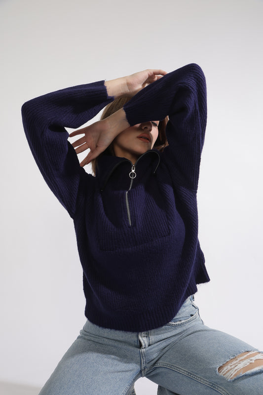 333 Half Zip Chunky Rib Knit Pullover