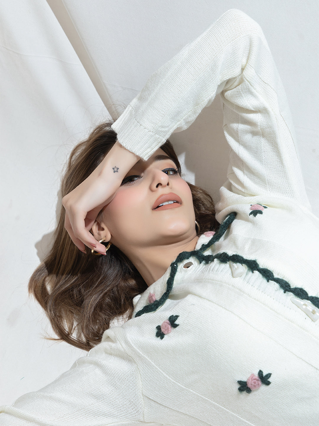 336 Crochet Hand Embroidered Cardigan I White