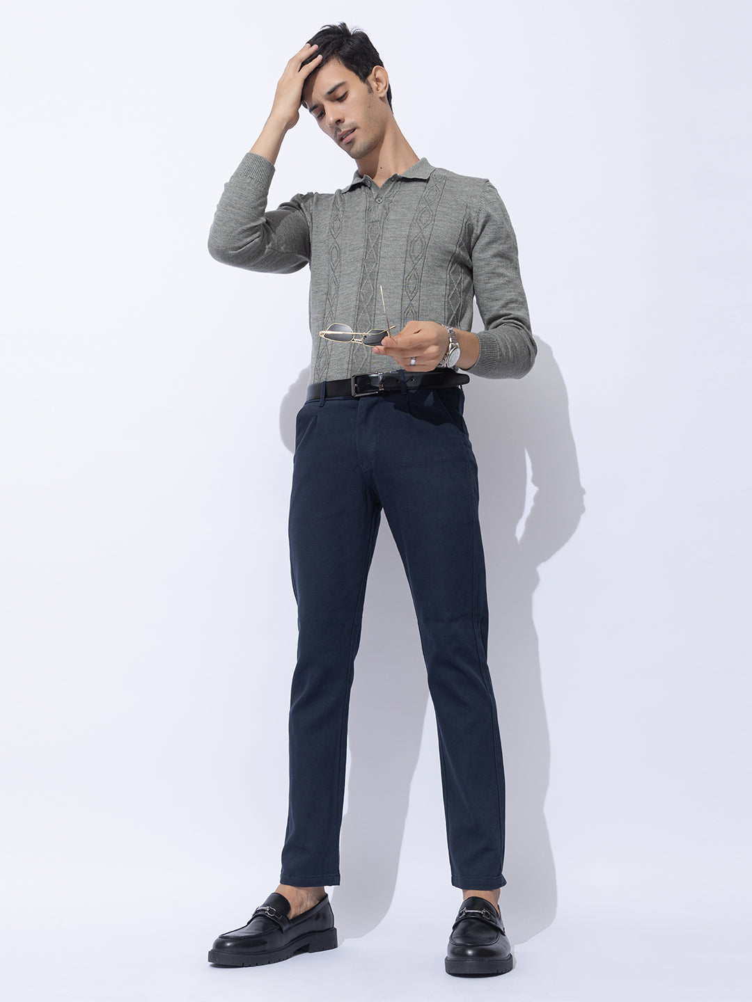243 Cable Knit Woollen Polo I Woolmark Certified I Olive