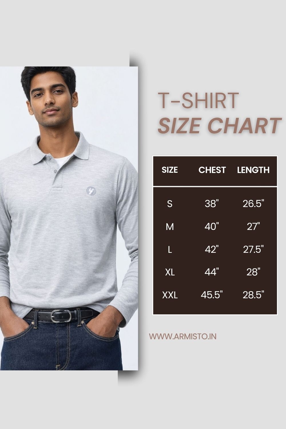 127 Polo Dri-Fit Sports T-shirt I Grey I Long Sleeves Pure Cotton