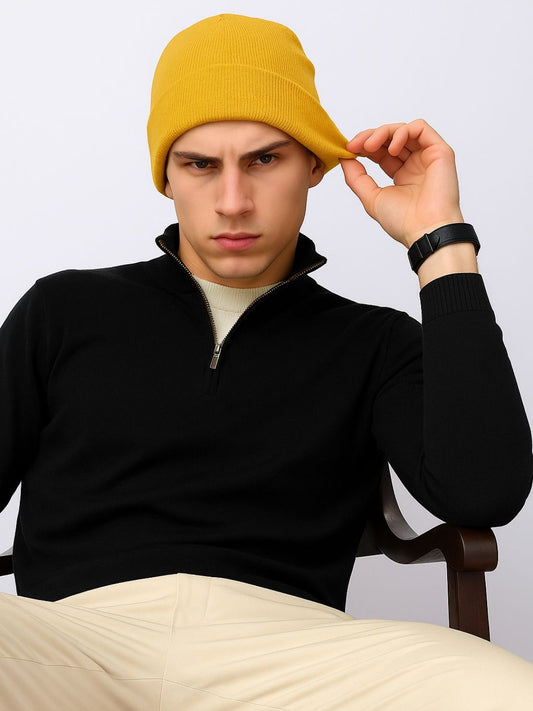 007 Rib Knitted Beanie I Mustard I Unisex Men