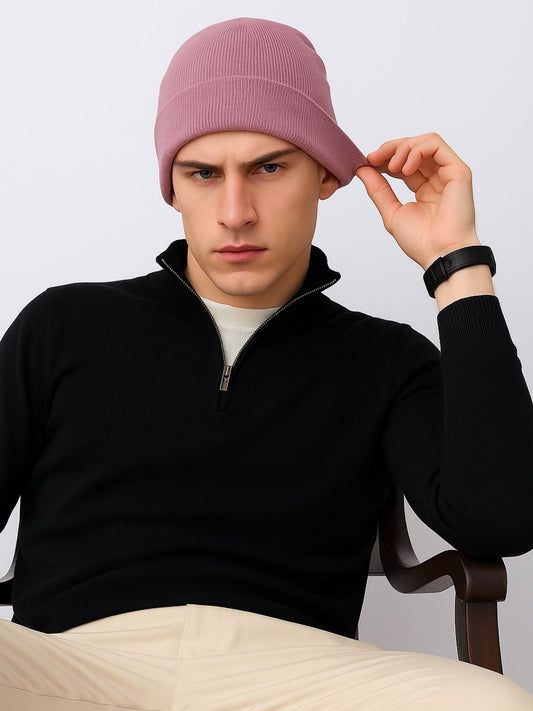 007 Rib Knitted Beanie I Pink I Unisex Men