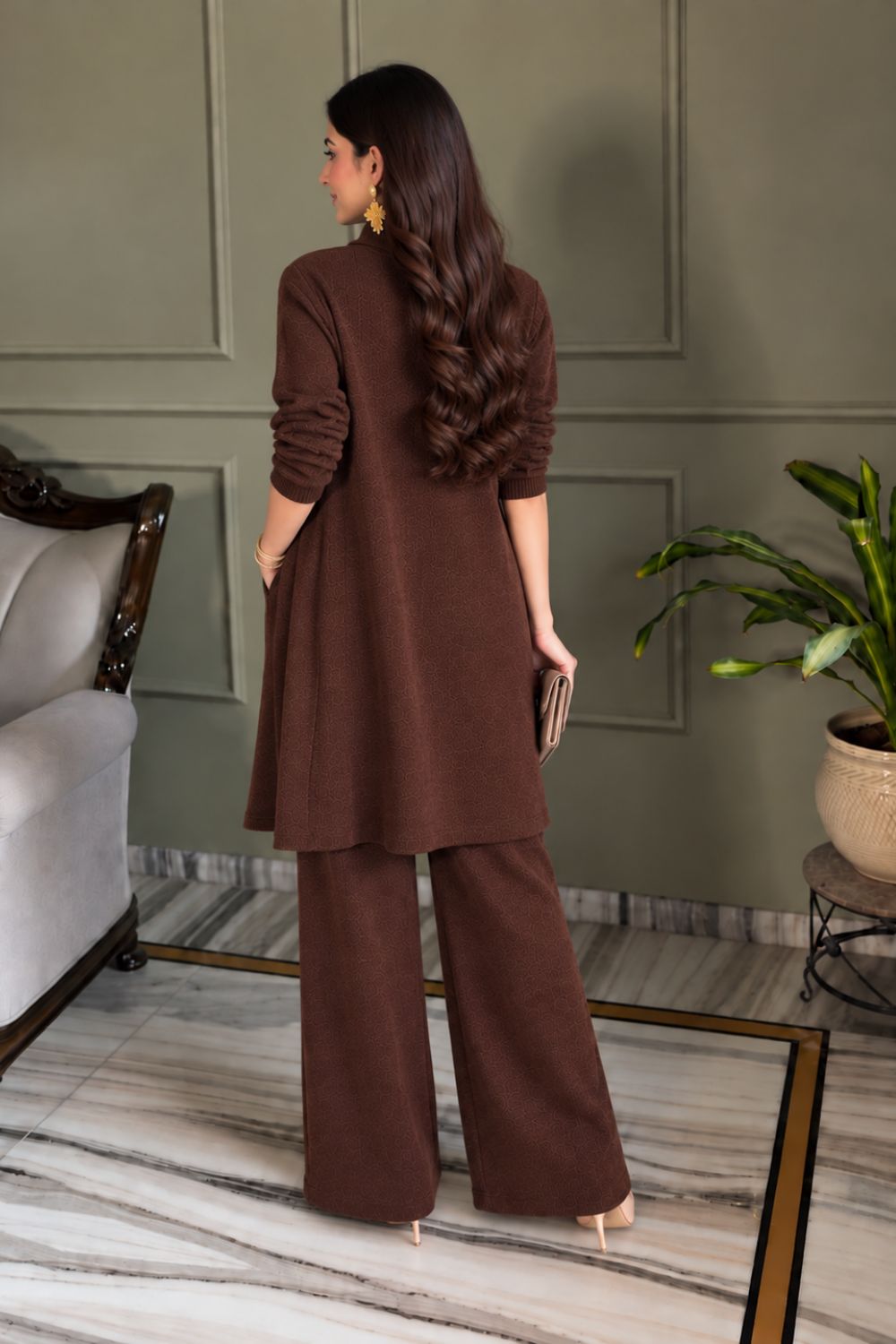 Winter 3-PC Knit Co-Ord Set I Smoked Burgundy I Top + Bottom + Shrug